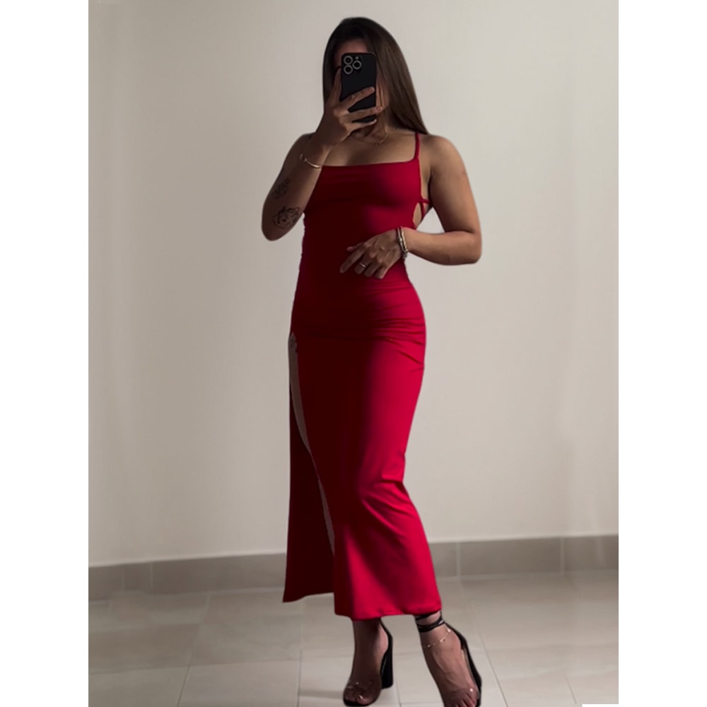 High Street Female Suspender Robes Sexy Backless Lace Up Long Dress Women Split Bodycon Party Dress 1