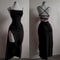 High Street Female Suspender Robes Sexy Backless Lace Up Long Dress Women Split Bodycon Party Dress 5