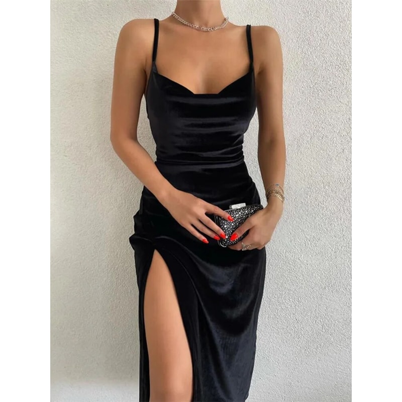 Streetwear Bodycon Midi Dress, Elegant Party Club Evening Velvet Wholesale Items For Business