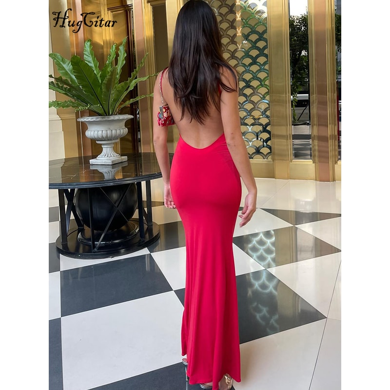 Elegant Sexy Backless Bodycon Maxi Dress For Women Spring Birthday Party Casual Solid Sleeveless 0