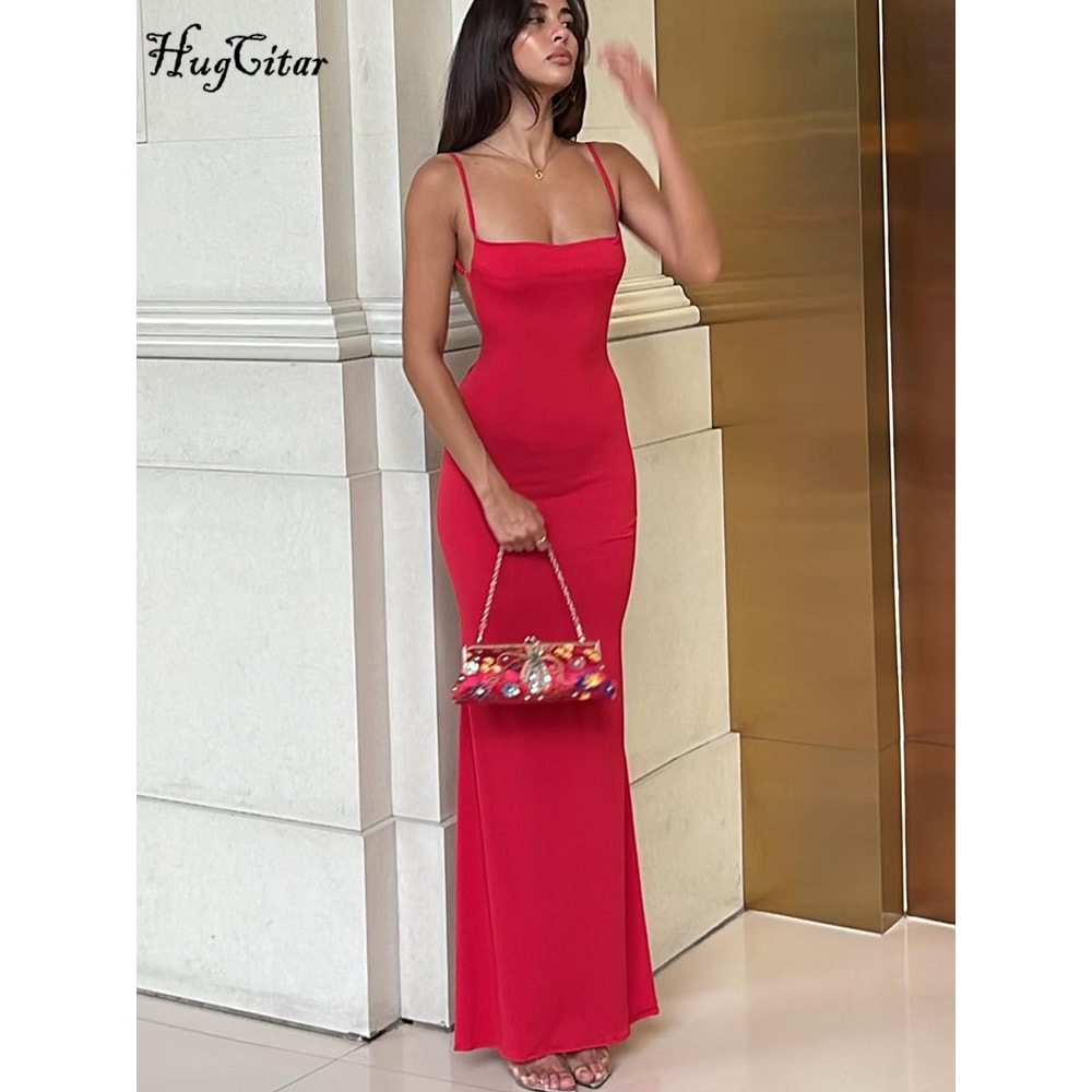 Elegant Sexy Backless Bodycon Maxi Dress For Women Spring Birthday Party Casual Solid Sleeveless 1