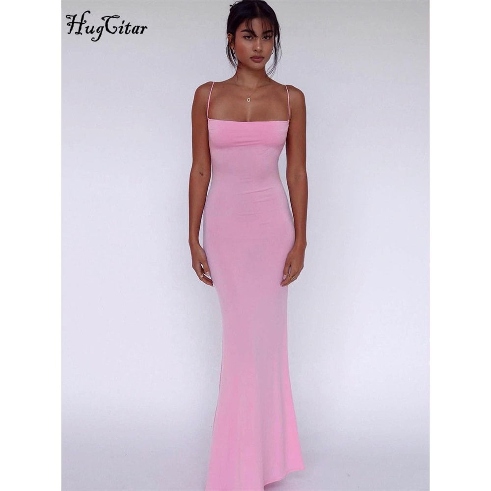 Elegant Sexy Backless Bodycon Maxi Dress For Women Spring Birthday Party Casual Solid Sleeveless 3