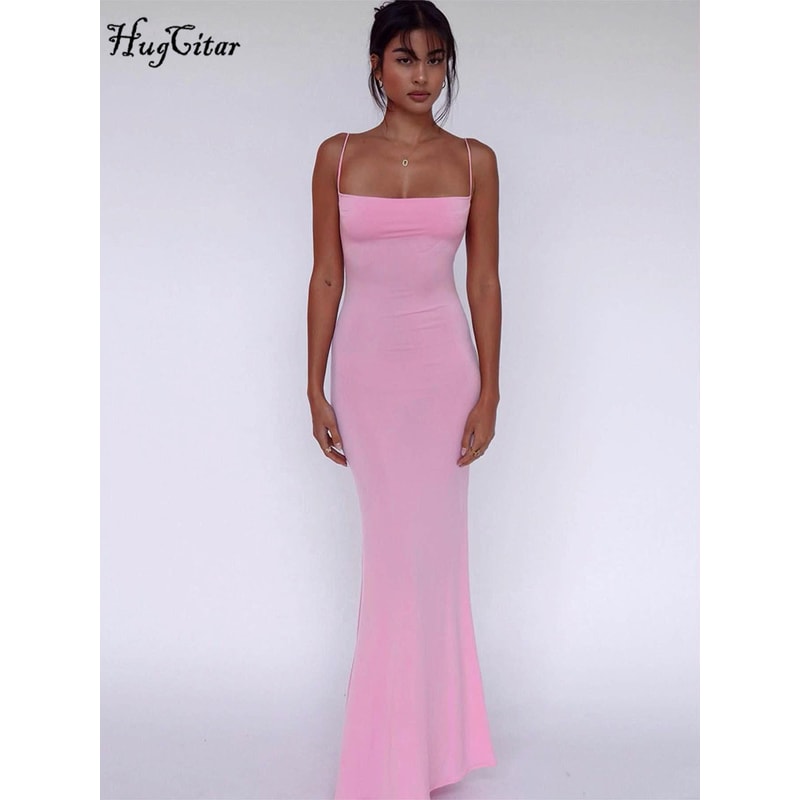Elegant Sexy Backless Bodycon Maxi Dress For Women Spring Birthday Party Casual Solid Sleeveless 3