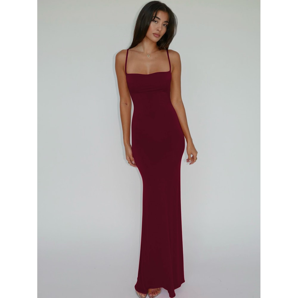 Elegant Sexy Backless Bodycon Maxi Dress For Women Spring Birthday Party Casual Solid Sleeveless 4