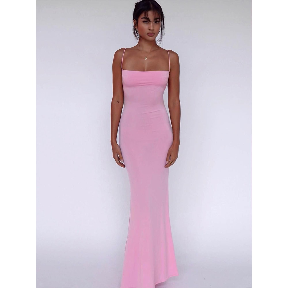 Elegant Sexy Backless Bodycon Maxi Dress For Women Spring Birthday Party Casual Solid Sleeveless 6