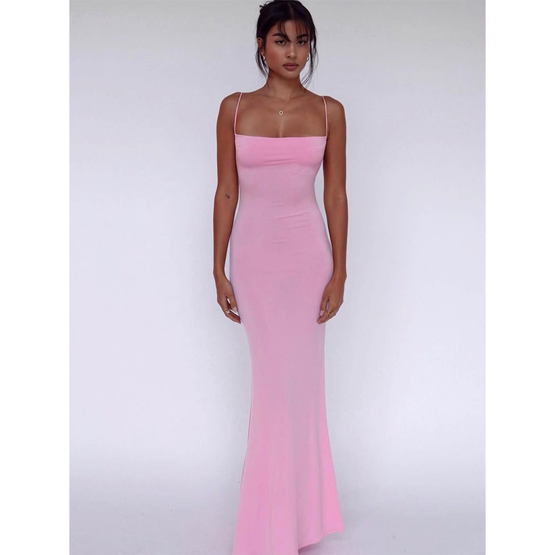 Elegant Sexy Backless Bodycon Maxi Dress For Women Spring Birthday Party Casual Solid Sleeveless 6