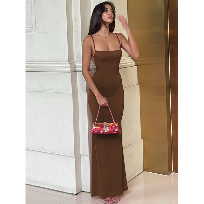 Elegant Sexy Backless Bodycon Maxi Dress For Women Spring Birthday Party Casual Solid Sleeveless 10