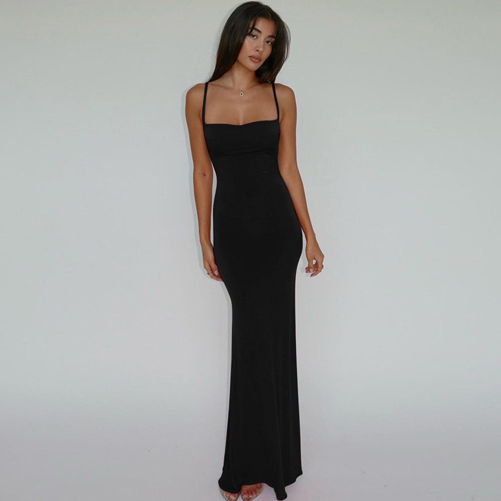 Elegant Sexy Backless Bodycon Maxi Dress For Women Spring Birthday Party Casual Solid Sleeveless 12