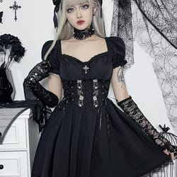 dark lace up vintage gothic corset dress women lolita princess dress streetwear partywear