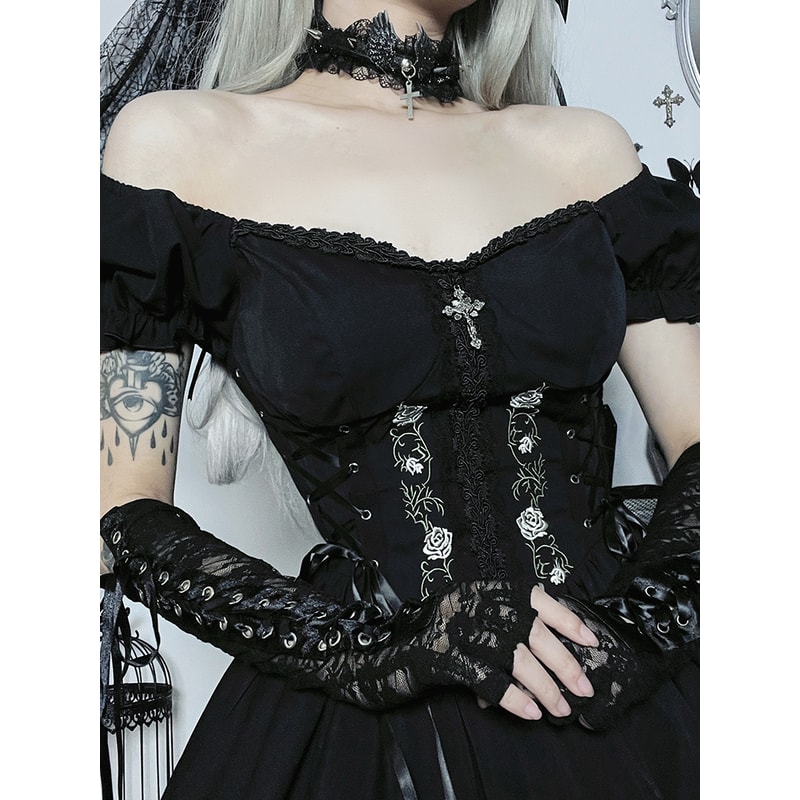 Dark Lace Up Vintage Gothic Corset Dress Women Lolita Princess Dress Streetwear Partywear