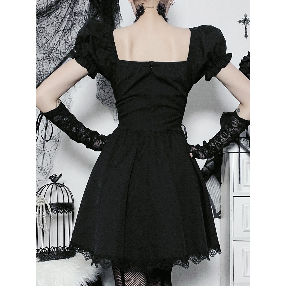 Dark Lace Up Vintage Gothic Corset Dress Women Lolita Princess Dress Streetwear Partywear