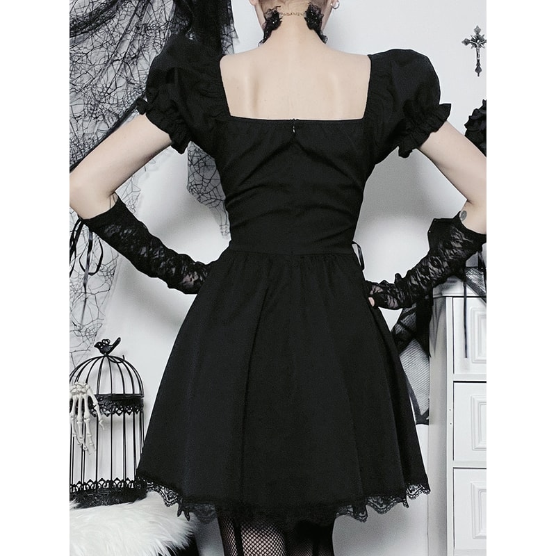 Dark Lace Up Vintage Gothic Corset Dress Women Lolita Princess Dress Streetwear Partywear