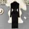 Autumn Winter Long Sleeve Bodycon Sweater Dress with Belt, Turtleneck Sexy Wrap Hips Knitted Dresses Women