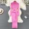 Autumn Winter Long Sleeve Bodycon Sweater Dress with Belt, Turtleneck Sexy Wrap Hips Knitted Dresses Women