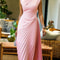 Womens Solid Color Sleeveless High Neck Party Dress High Waist Pleated Floor Length Graceful Evenin 2