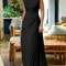 Womens Solid Color Sleeveless High Neck Party Dress High Waist Pleated Floor Length Graceful Evenin 7