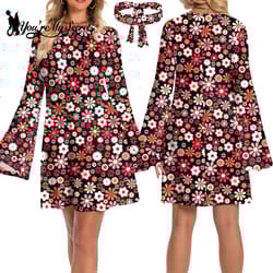 disco floral printed women's bohemian dress holiday hippie outfit clothes