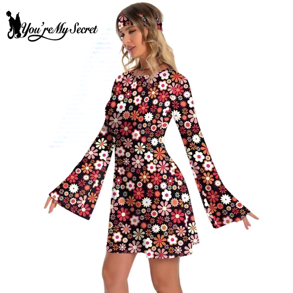 Disco Floral Printed Womens Bohemian Dress Holiday Hippie Outfit Clothes 2