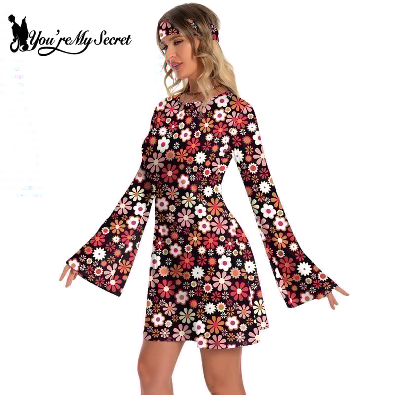 Disco Floral Printed Womens Bohemian Dress Holiday Hippie Outfit Clothes 2