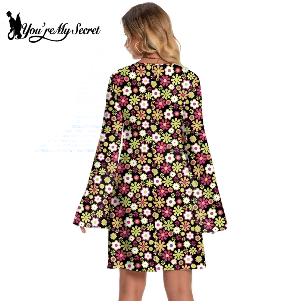 Disco Floral Printed Womens Bohemian Dress Holiday Hippie Outfit Clothes 3