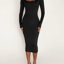 stretch winter dress womens long sleeve u-neck bodycon midi jumper