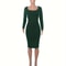 Stretch Winter Dress Womens Long Sleeve U-Neck Bodycon Midi Jumper