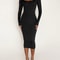 Stretch Winter Dress Womens Long Sleeve U-Neck Bodycon Midi Jumper