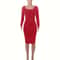 Stretch Winter Dress Womens Long Sleeve U-Neck Bodycon Midi Jumper