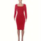 Stretch Winter Dress Womens Long Sleeve U-Neck Bodycon Midi Jumper