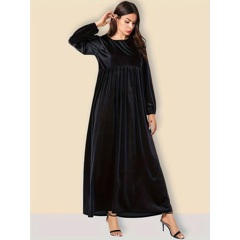 Solid Color Velvet Plus Size Women's A-Line Swing Dress for Autumn and Winter