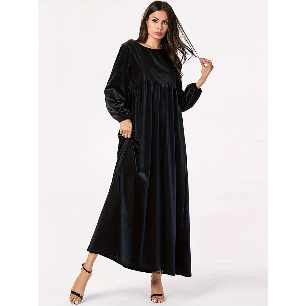 Solid Color Velvet Plus Size Women's A-Line Swing Dress for Autumn and Winter