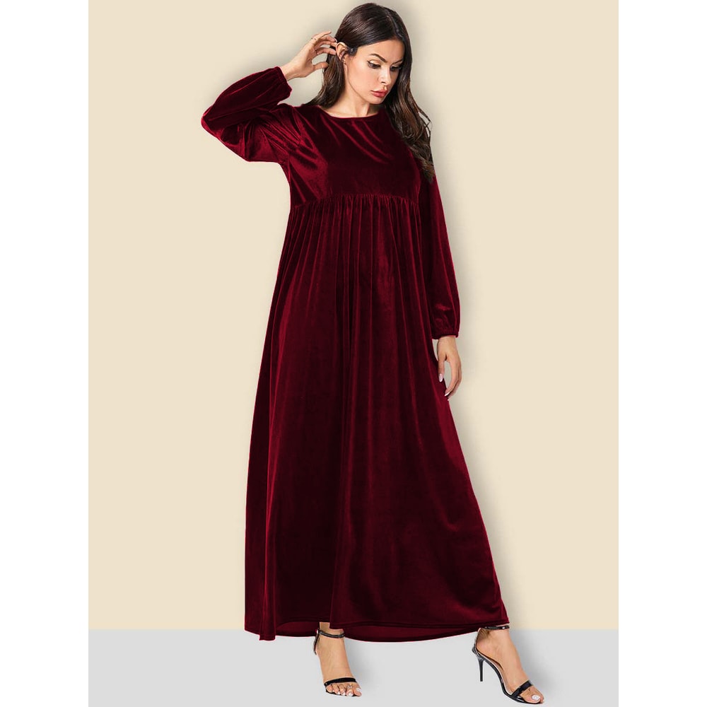 Solid Color Velvet Plus Size Women's A-Line Swing Dress for Autumn and Winter