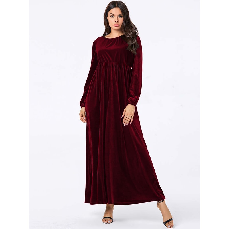 Solid Color Velvet Plus Size Women's A-Line Swing Dress for Autumn and Winter