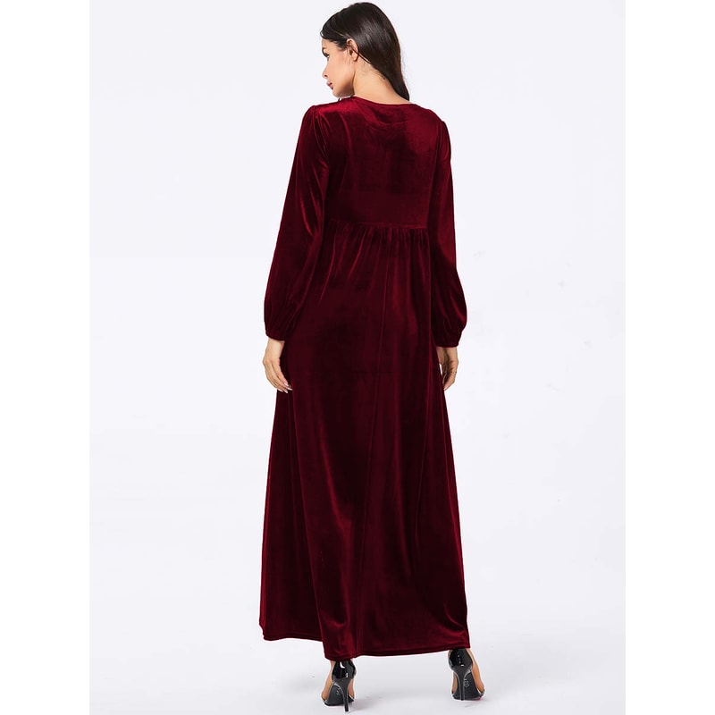Solid Color Velvet Plus Size Women's A-Line Swing Dress for Autumn and Winter
