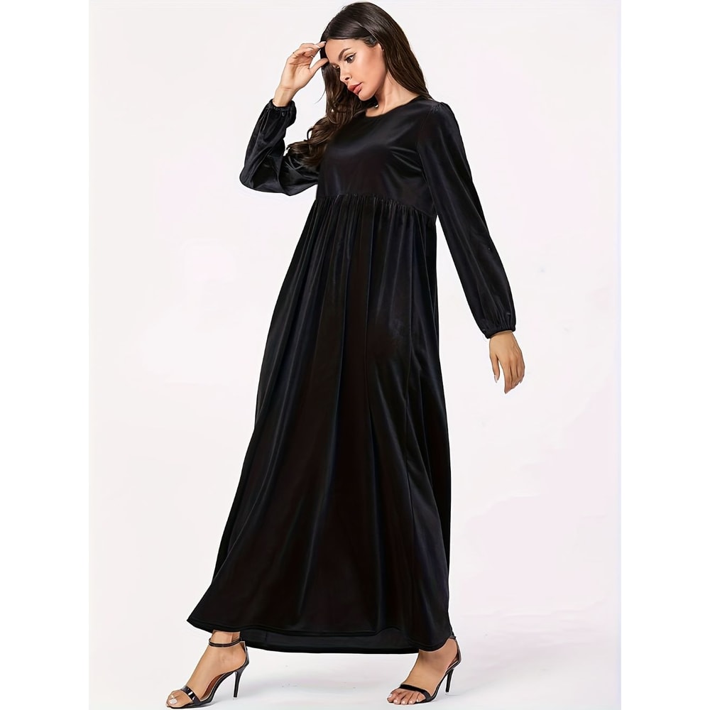 Solid Color Velvet Plus Size Women's A-Line Swing Dress for Autumn and Winter
