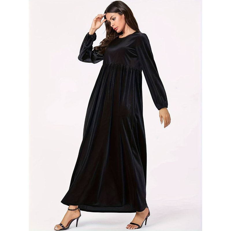 Solid Color Velvet Plus Size Women's A-Line Swing Dress for Autumn and Winter