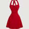 New Red Bow Halter Dress Female Autumn Spice Girl Pleated Fashion Waist Show Thin Short Skirt Trend 3