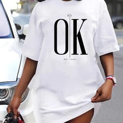 women's summer casual lip print loose size round neck short sleeved t-shirt dress, comfortable and