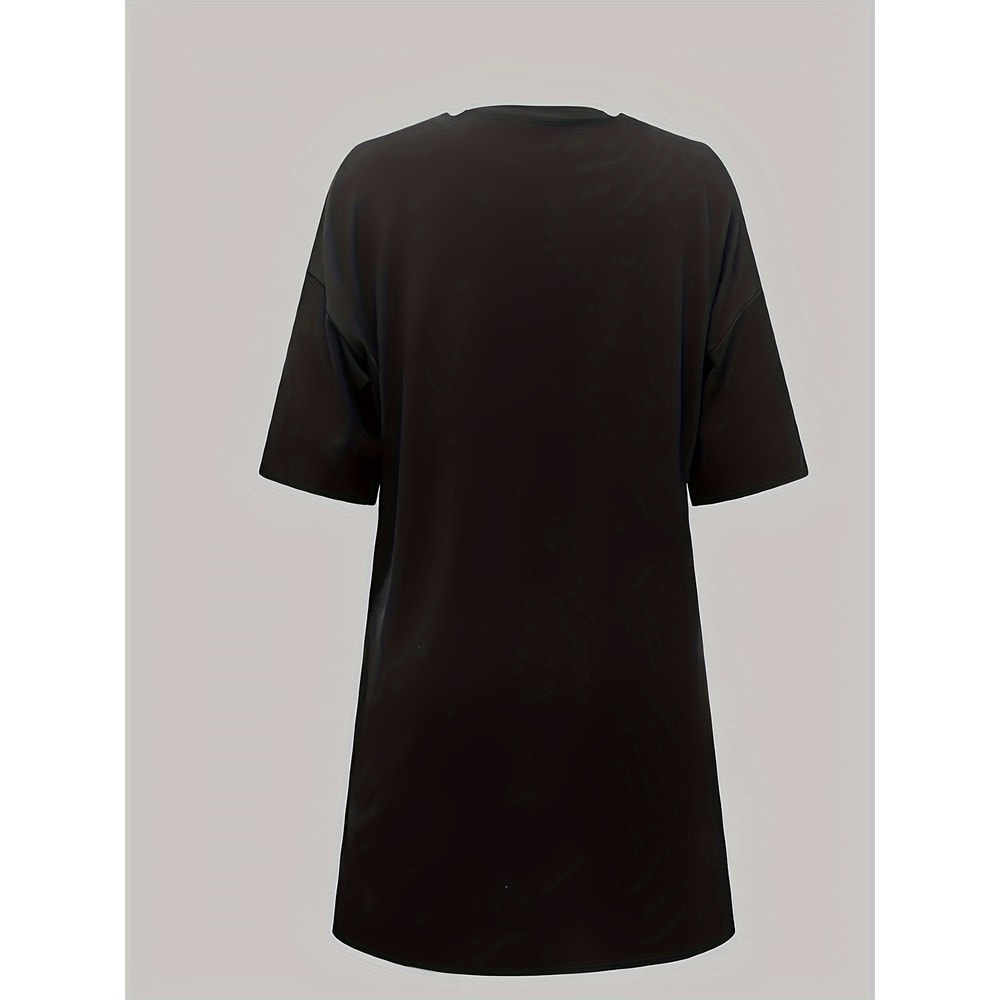 Women's Summer Casual Lip Print Loose Size Round Neck Short Sleeved T-shirt Dress, Comfortable and