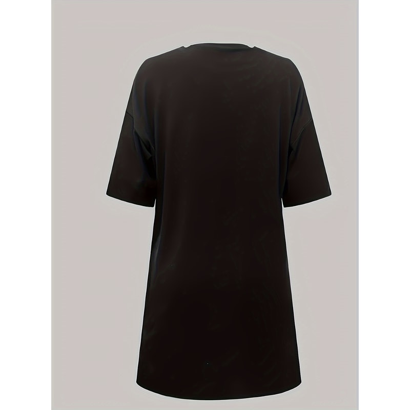 Women's Summer Casual Lip Print Loose Size Round Neck Short Sleeved T-shirt Dress, Comfortable and