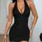 Womens Sexy VNeck Halter Neck SlimFit Textured Mini Dress 1