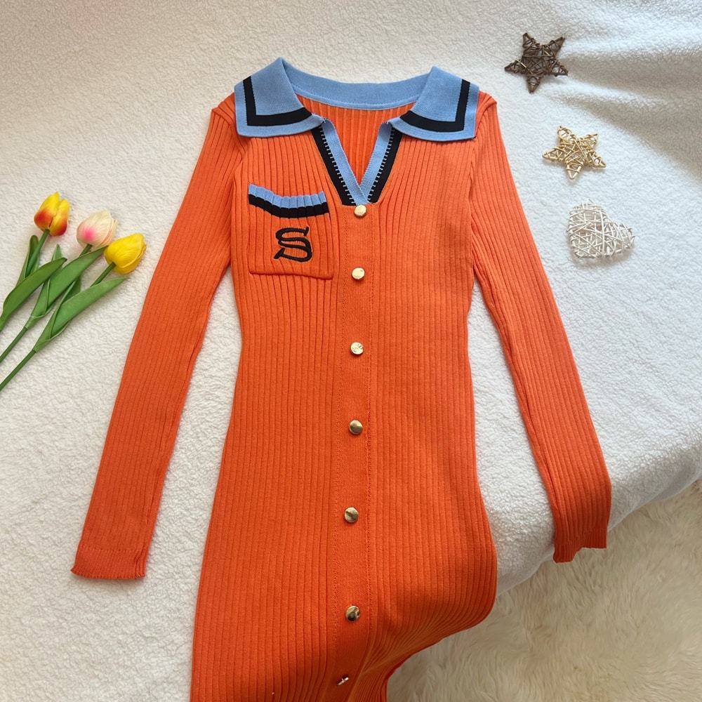 Elegant Lady Office Dress, Embroidery Slim Elastic Long Sweater Vestido