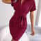 Women Summer Casual Short Sleeve Buttons Pleated Pencil Dress Blue Pink Red Work To Weekend Midi St 6