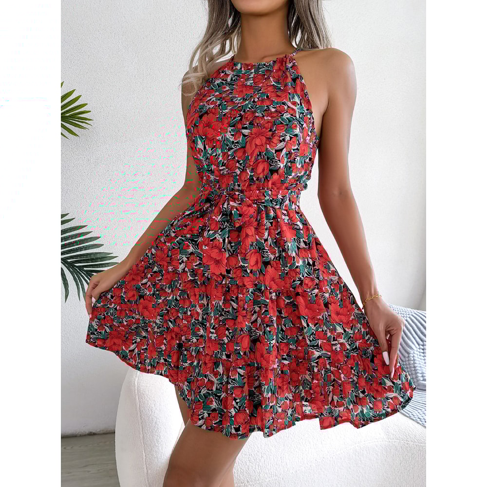 Casual Women Summer Floral Print Ruffle Halter Dress Perfect For Warm Weather 2