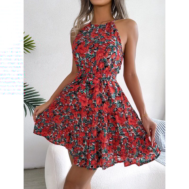 Casual Women Summer Floral Print Ruffle Halter Dress Perfect For Warm Weather 2