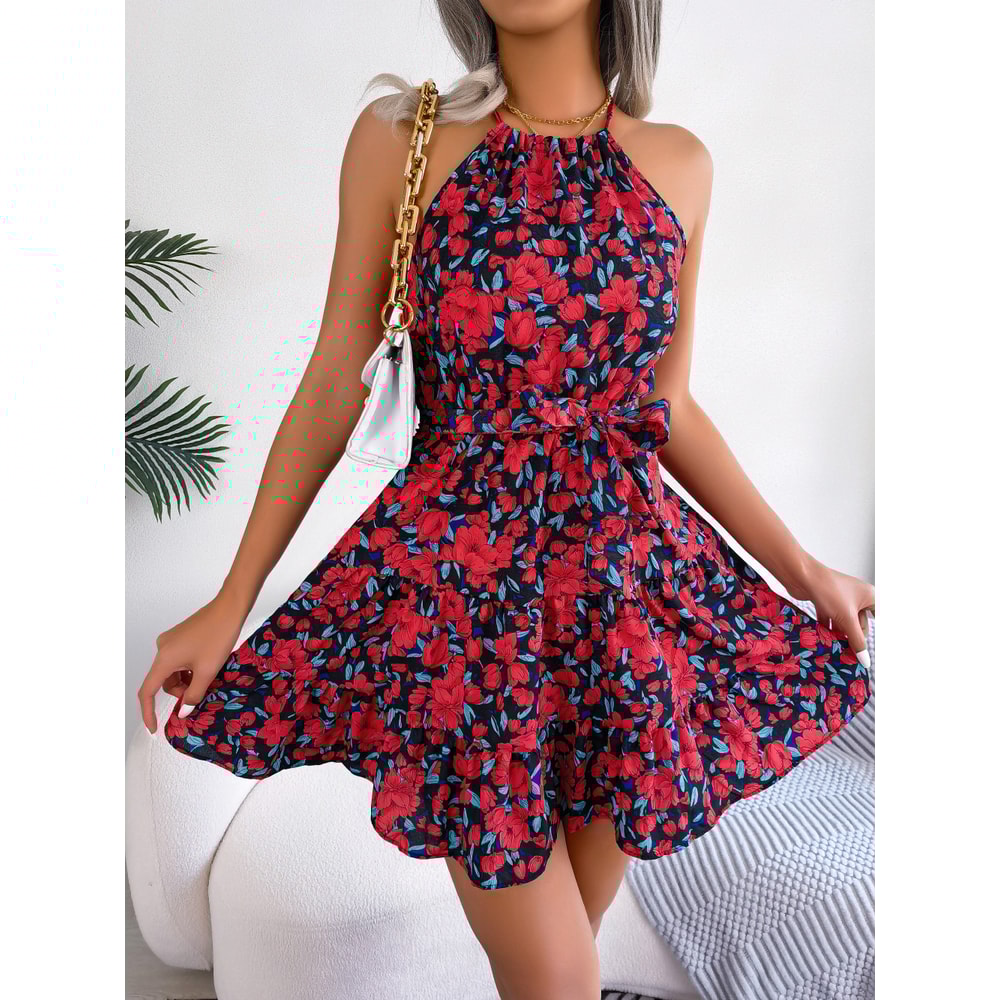 Casual Women Summer Floral Print Ruffle Halter Dress Perfect For Warm Weather 3