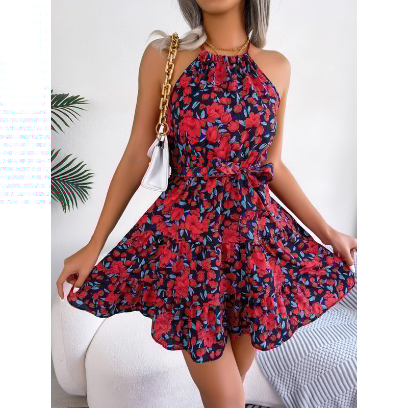 Casual Women Summer Floral Print Ruffle Halter Dress Perfect For Warm Weather 3