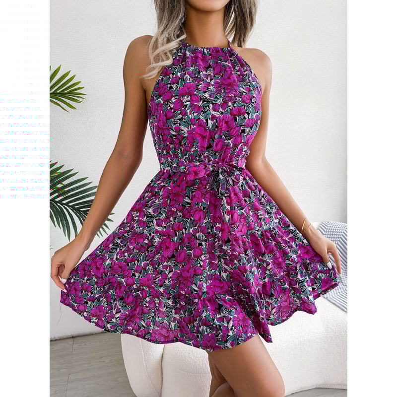 Casual Women Summer Floral Print Ruffle Halter Dress Perfect For Warm Weather 5