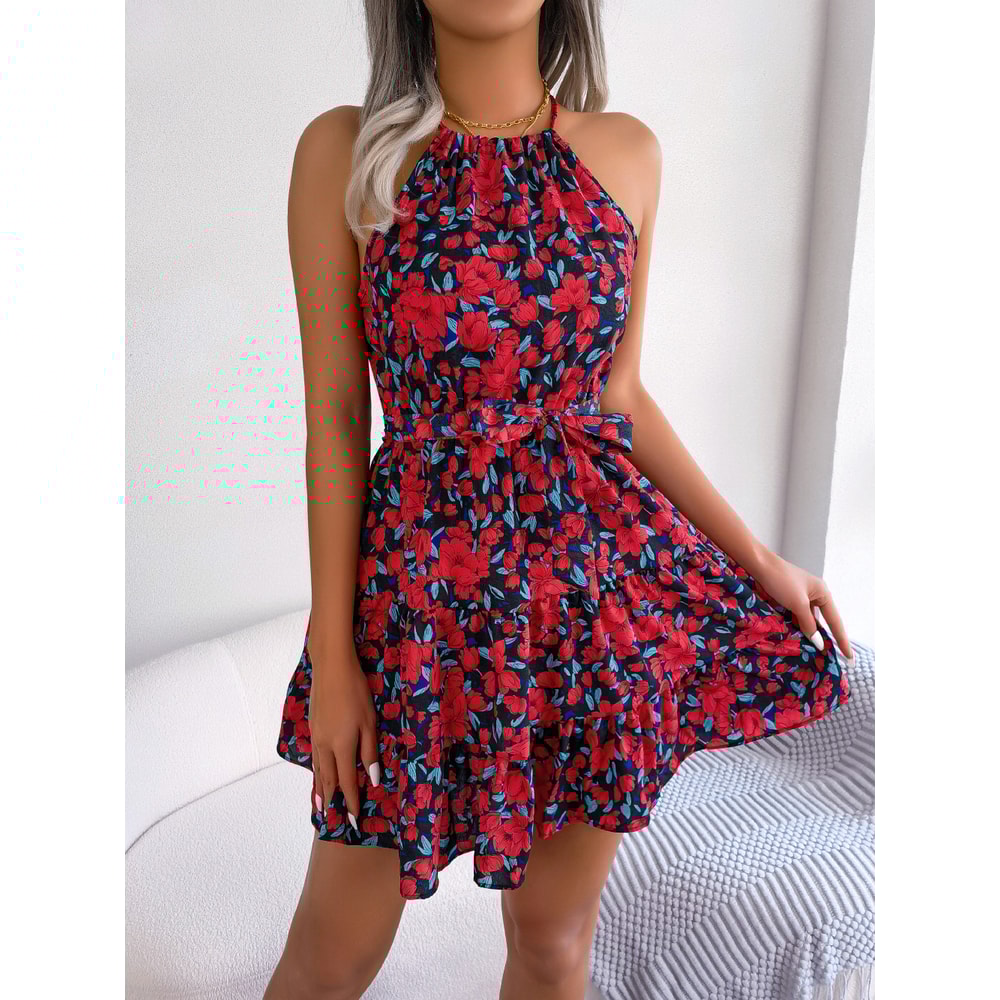 Casual Women Summer Floral Print Ruffle Halter Dress Perfect For Warm Weather 7