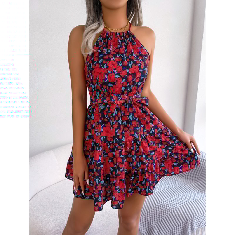 Casual Women Summer Floral Print Ruffle Halter Dress Perfect For Warm Weather 7